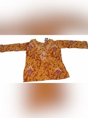 Raj Kids Mustard Embroidered Cotton Tunic Top India 6-8 Years NWT